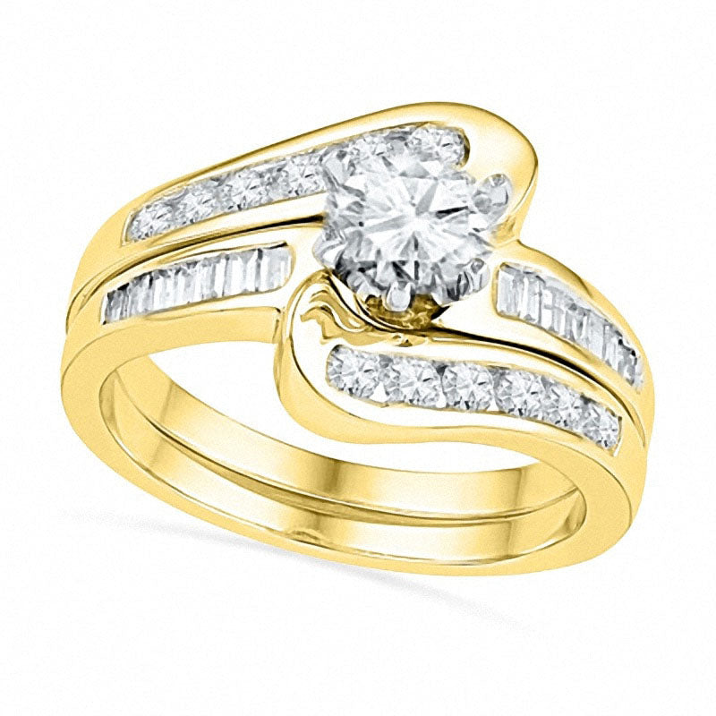 1.25 CT. T.W. Natural Diamond Swirl Bridal Engagement Ring Set in Solid 10K Yellow Gold