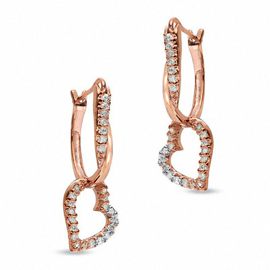 0.25 CT. T.W. Diamond Heart Hoop Earrings in 10K Rose Gold