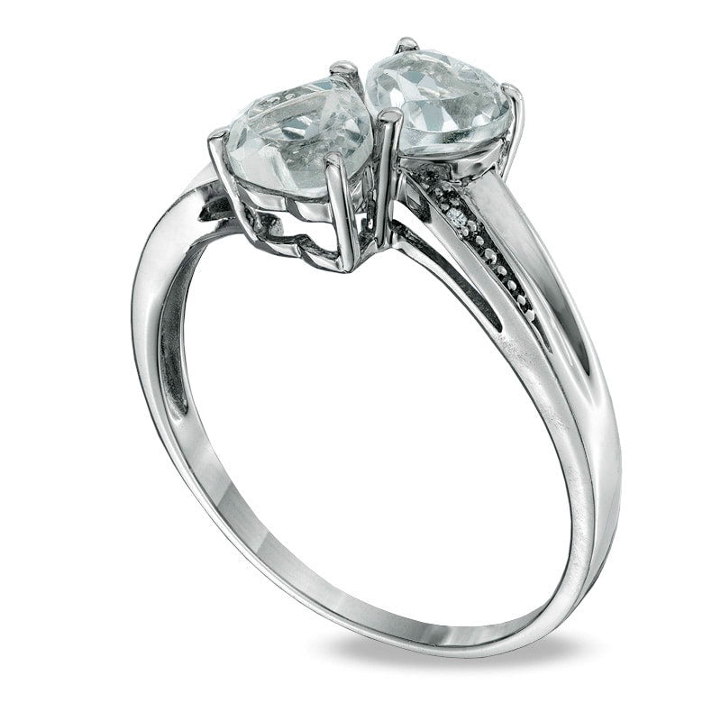 Heart-Shaped White Topaz and Natural Diamond Accent Double Heart Ring in Sterling Silver