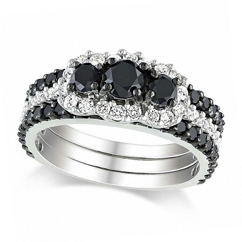 2.0 CT. T.W. Enhanced Black and White Natural Diamond Bridal Engagement Ring Set in Solid 10K White Gold