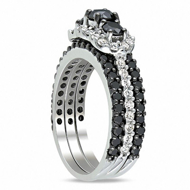 2.0 CT. T.W. Enhanced Black and White Natural Diamond Bridal Engagement Ring Set in Solid 10K White Gold