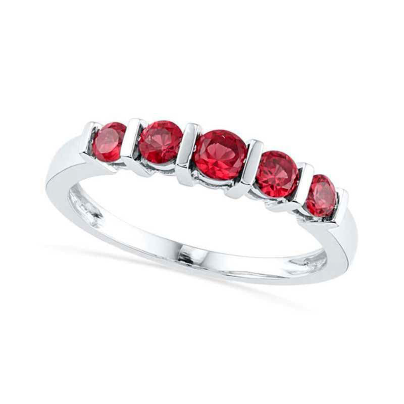 Lab-Created Ruby Five Stone Anniversary Band in Sterling Silver