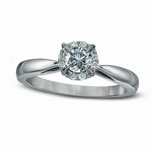 0.38 CT. T.W. Natural Diamond Frame Engagement Ring in Solid 14K White Gold