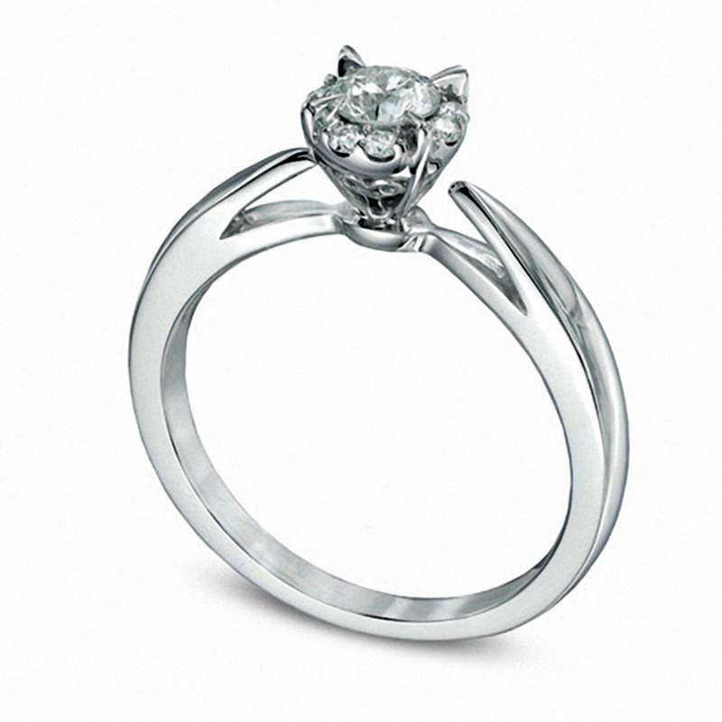 0.38 CT. T.W. Natural Diamond Frame Engagement Ring in Solid 14K White Gold