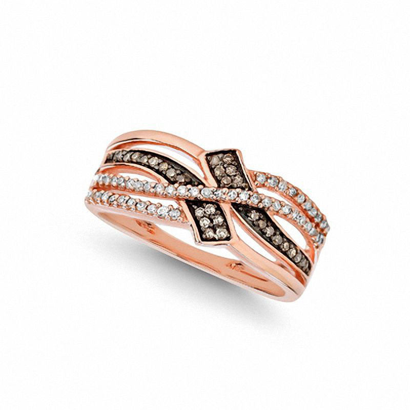 0.25 CT. T.W. Champagne and White Natural Diamond Bypass Ring in Solid 10K Rose Gold