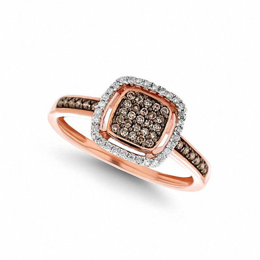 0.25 CT. T.W. Champagne and White Natural Diamond Square Frame Ring in Solid 10K Rose Gold