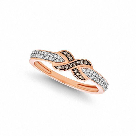 0.20 CT. T.W. Champagne and White Natural Diamond "X" Ring in Solid 10K Rose Gold