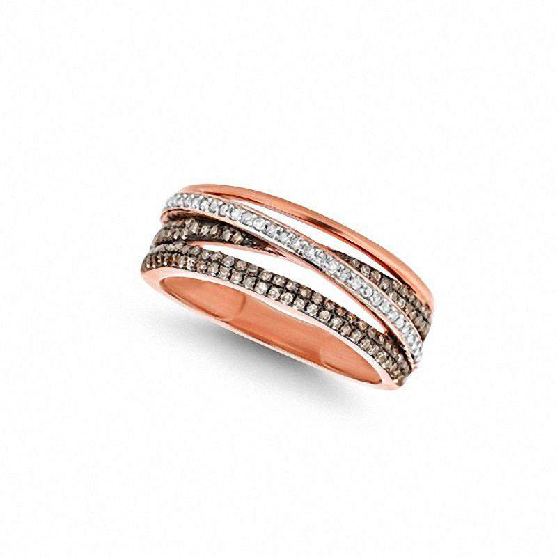 0.50 CT. T.W. Champagne and White Natural Diamond Orbit Ring in Solid 10K Rose Gold