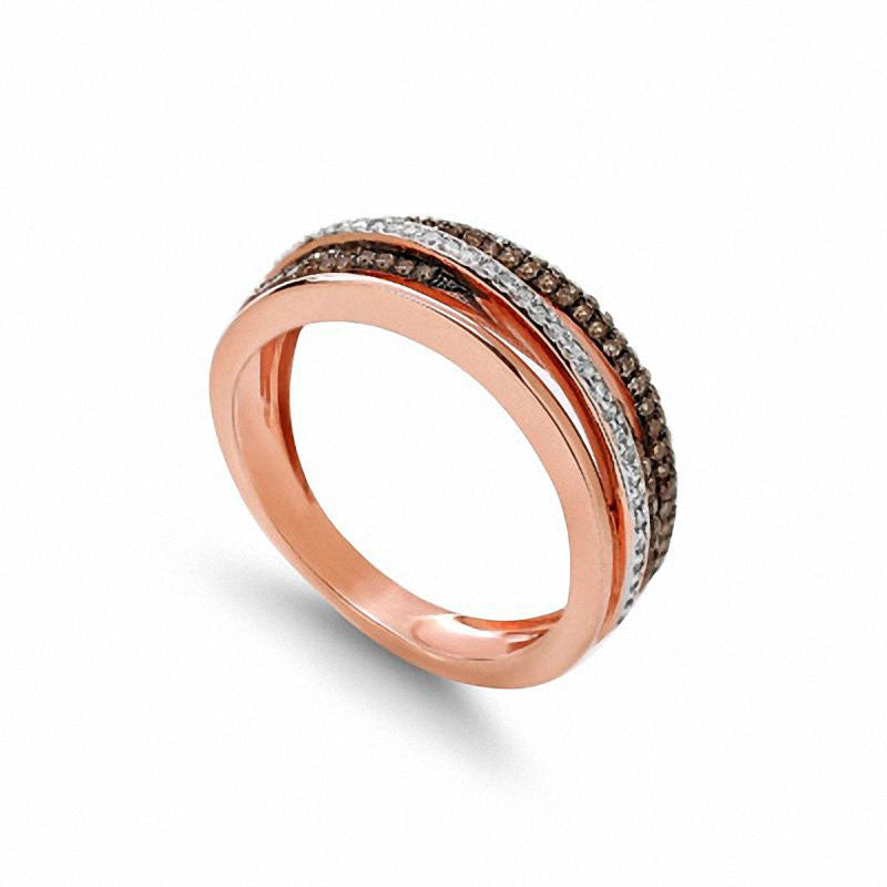 0.50 CT. T.W. Champagne and White Natural Diamond Orbit Ring in Solid 10K Rose Gold