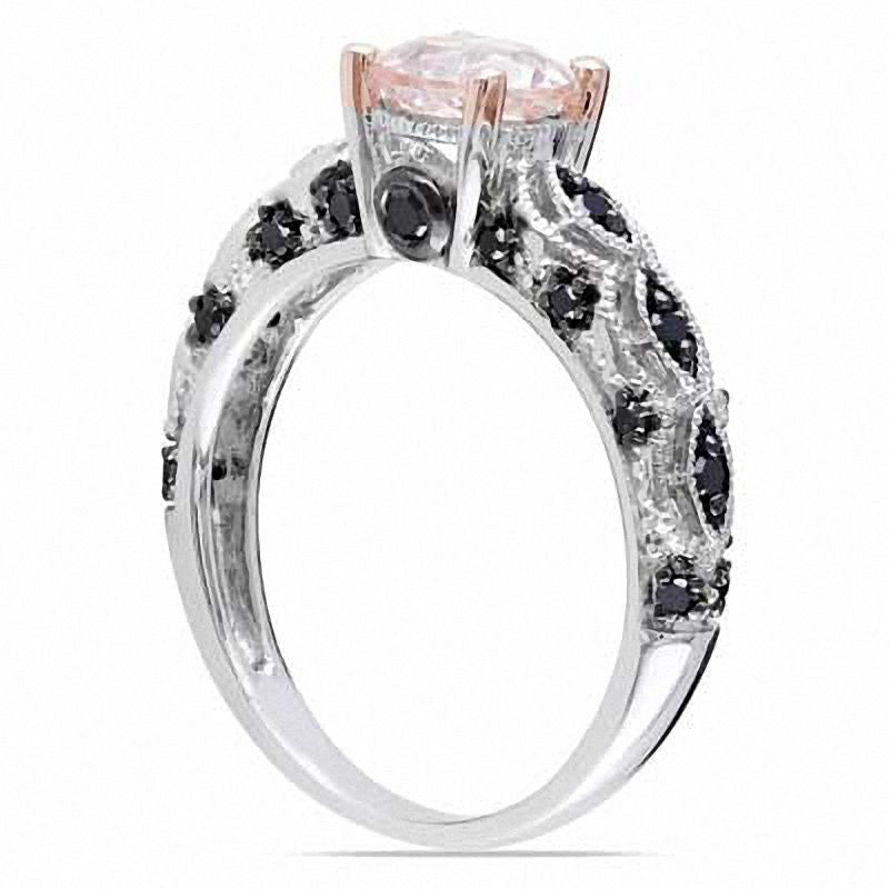 6.0mm Morganite and 0.25 CT. T.W. Enhanced Black Natural Diamond Engagement Ring in Solid 10K White Gold