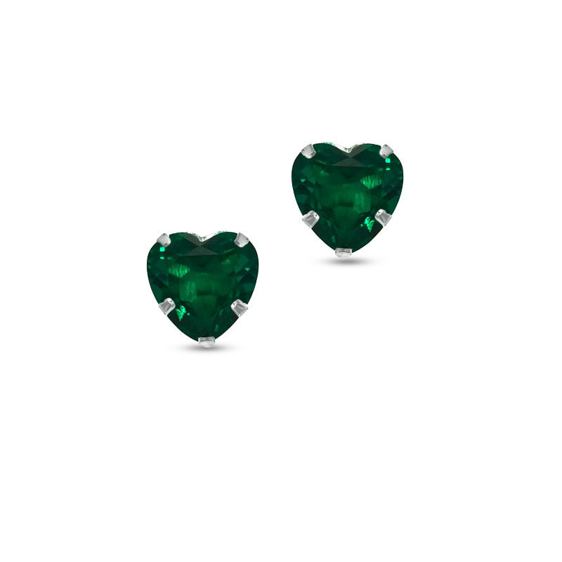 8.0mm Heart-Shaped Lab-Created Emerald Stud Earrings in 14K White Gold