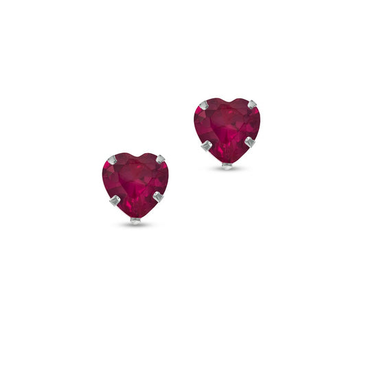 8.0mm Heart-Shaped Lab-Created Ruby Stud Earrings in 14K White Gold