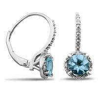 6.0mm Aquamarine and Diamond Accent Drop Earrings in Sterling Silver