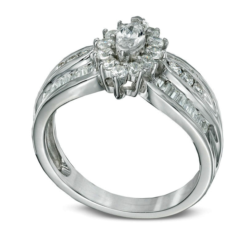 1.0 CT. T.W. Marquise Natural Diamond Frame Engagement Ring in Solid 10K White Gold