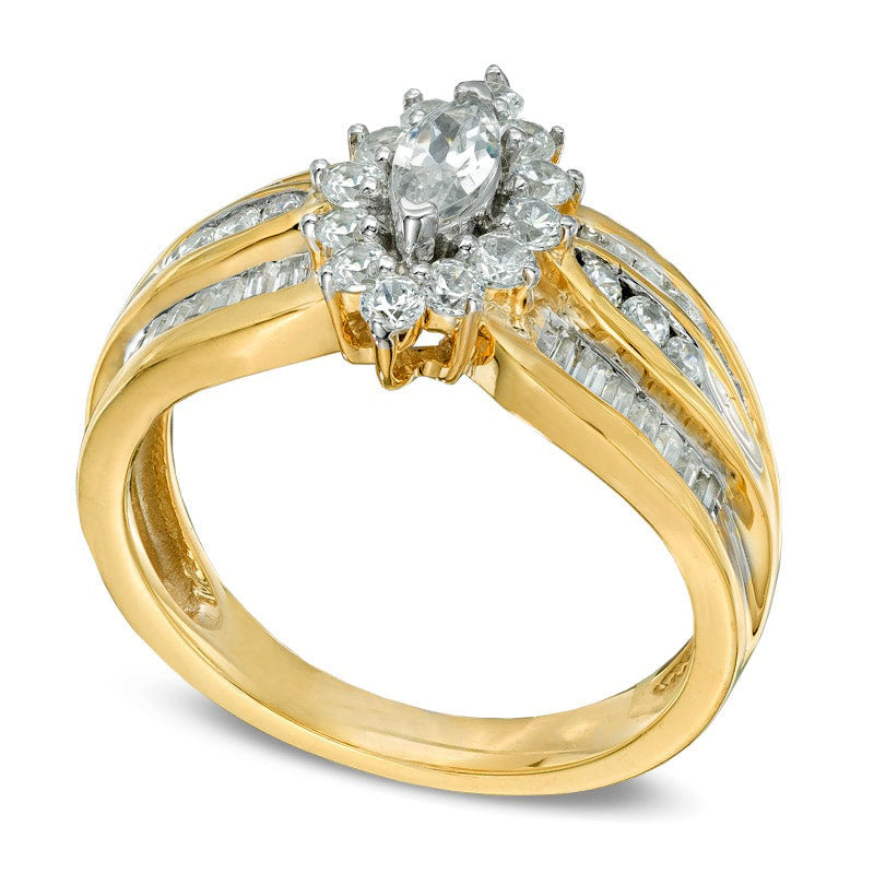 1.0 CT. T.W. Marquise Natural Diamond Frame Engagement Ring in Solid 10K Yellow Gold