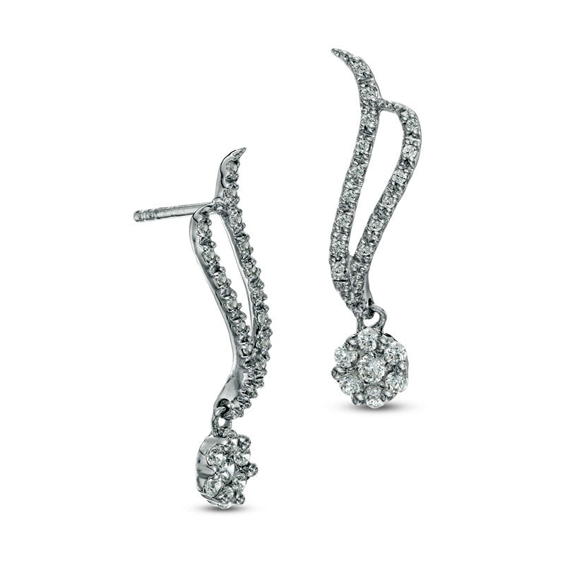 0.33 CT. T.W. Diamond Cluster Double Wave Drop Earrings in 10K White Gold