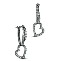 0.25 CT. T.W. Diamond Heart Dangle Hoop Earrings in Sterling Silver