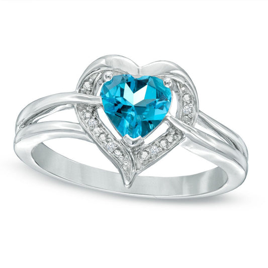 6.0mm Heart-Shaped Blue Topaz and Natural Diamond Accent Ring in Sterling Silver