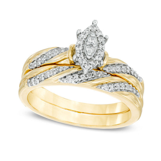 0.25 CT. T.W. Marquise Composite Natural Diamond Slant Striped Bridal Engagement Ring Set in Solid 10K Yellow Gold