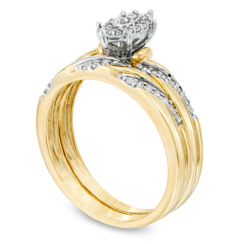 0.25 CT. T.W. Marquise Composite Natural Diamond Slant Striped Bridal Engagement Ring Set in Solid 10K Yellow Gold