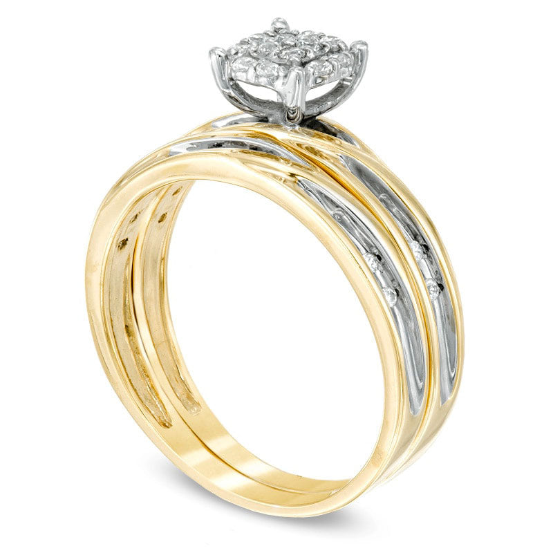 0.20 CT. T.W. Quad Natural Diamond Frame Bridal Engagement Ring Set in Solid 10K Yellow Gold