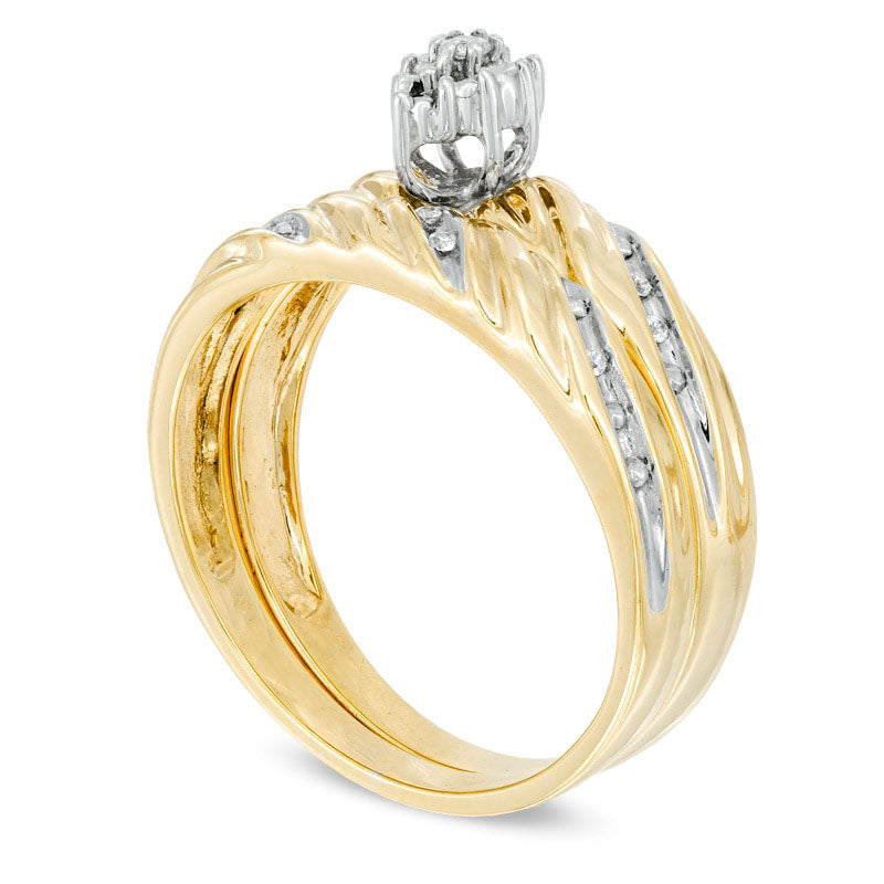 Marquise Composite Natural Diamond Accent Beaded Bridal Engagement Ring Set in Solid 10K Yellow Gold