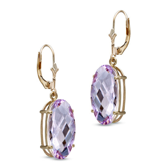 Oval Rose de France Amethyst Drop Earrings in 10K Gold