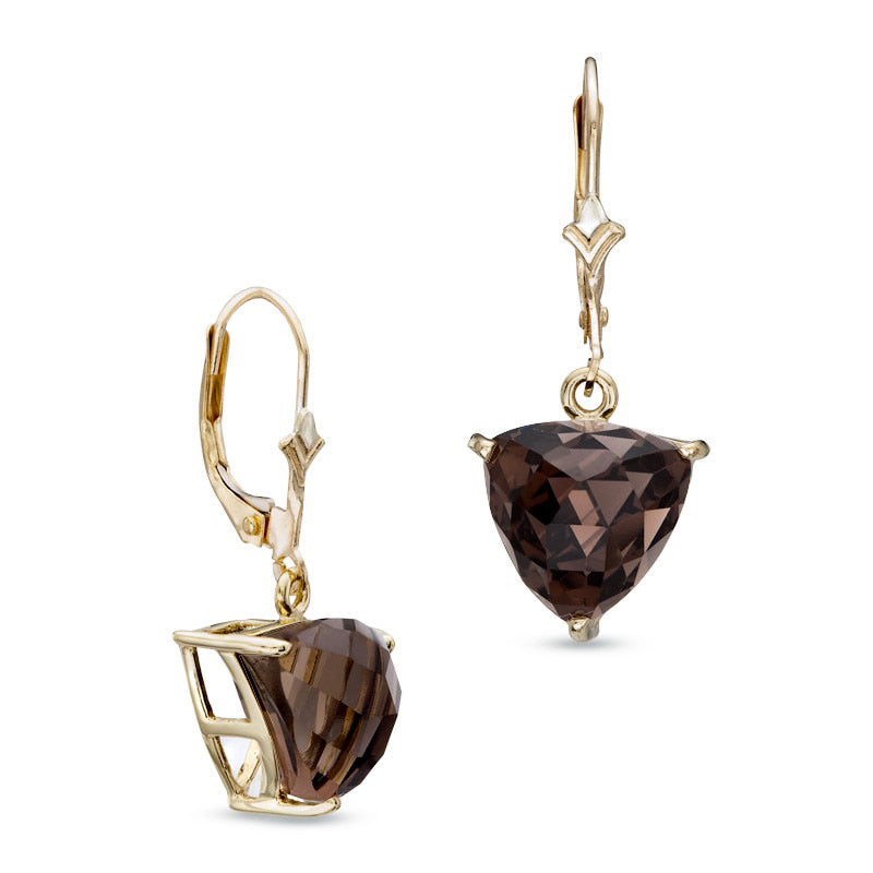 10.0mm Triangular Smoky Quartz Drop Earrings in 10K Gold