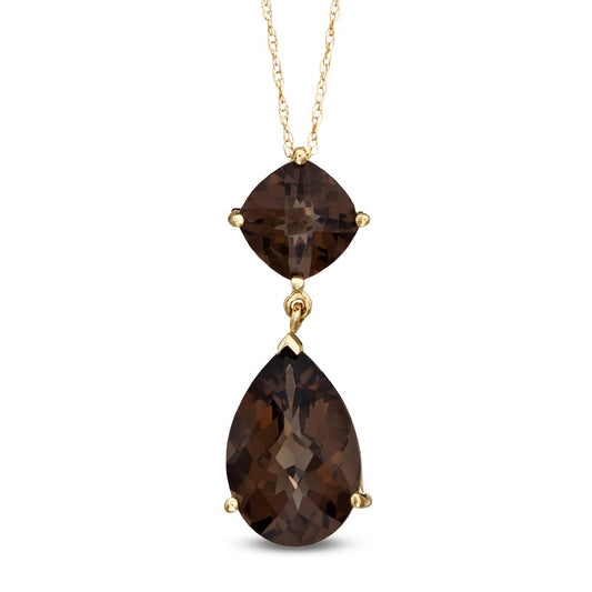 Smoky Quartz Double Drop Pendant in 10K Yellow Gold