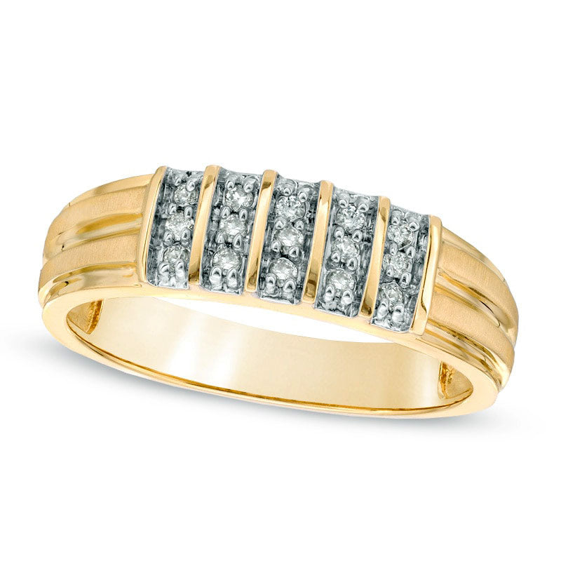 Men's 0.17 CT. T.W. Natural Diamond Triple Row Wedding Band in Solid 14K Gold