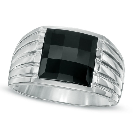 Men's 10.0mm Square-Cut Onyx Ring in Solid 10K White Gold