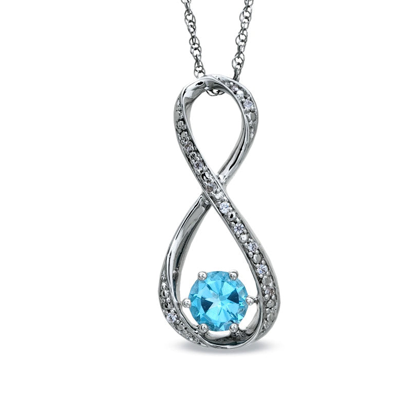 5.5mm Blue Topaz and Natural Diamond Accent Infinity Pendant in Sterling Silver