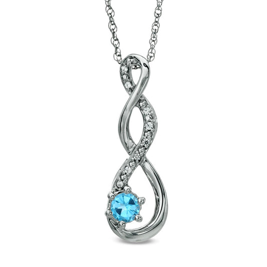 4.5mm Blue Topaz and Natural Diamond Accent Twist Pendant in Sterling Silver