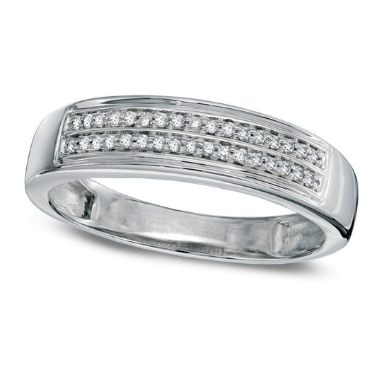 Men's 0.17 CT. T.W. Natural Diamond Double Row Wedding Band in Solid 10K White Gold