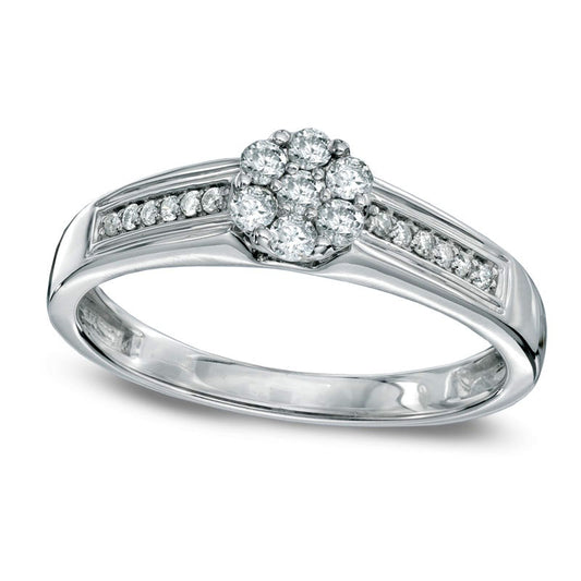 0.25 CT. T.W. Natural Diamond Cluster Engagement Ring in Solid 10K White Gold