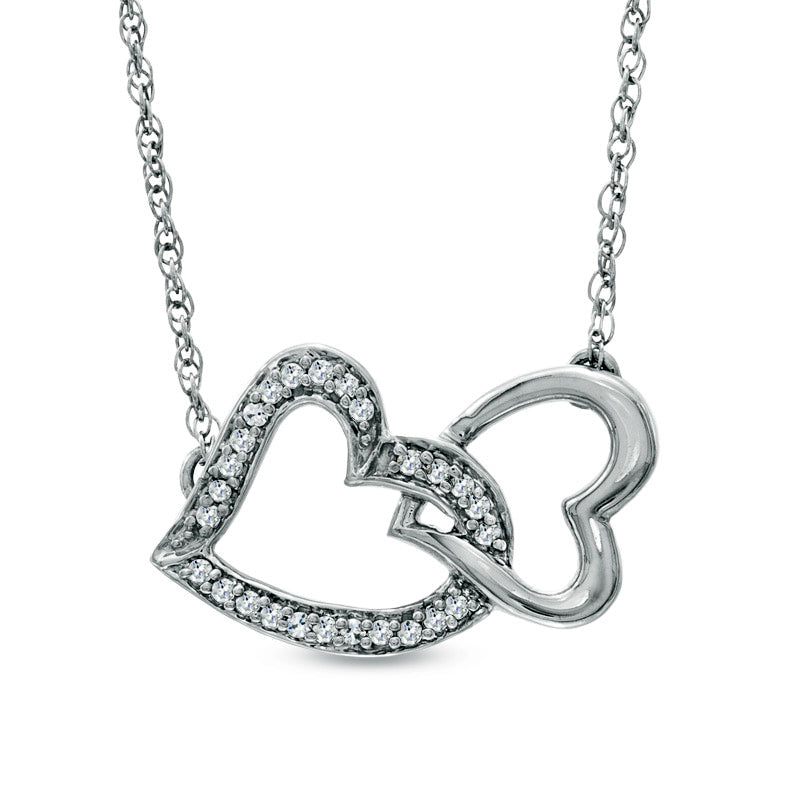 0.1 CT. T.W. Natural Diamond Sideways Double Heart Necklace in Sterling Silver