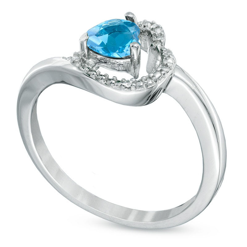 5.0mm Sideways Heart-Shaped Blue Topaz and Natural Diamond Accent Ring in Sterling Silver