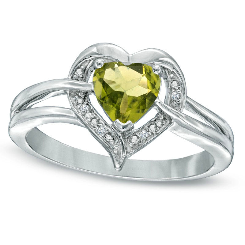 6.0mm Heart-Shaped Peridot and Natural Diamond Accent Ring in Sterling Silver