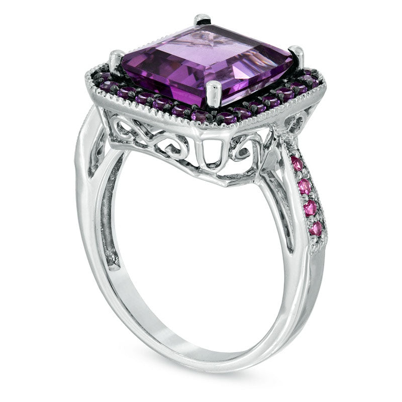 Rectangular Amethyst and Lab-Created Pink Sapphire Ring in Sterling Silver