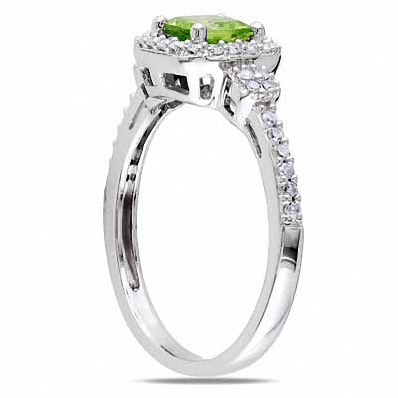 5.0mm Cushion-Cut Peridot and 0.20 CT. T.W. Natural Diamond Frame Ring in Solid 10K White Gold