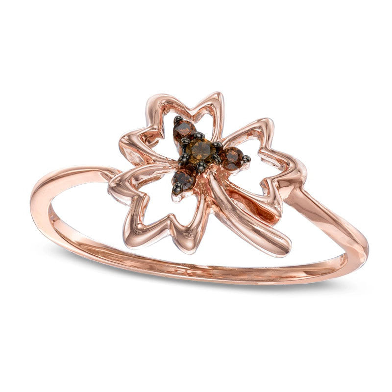 Enhanced Champagne Natural Diamond Accent Maple Leaf Ring in Solid 10K Rose Gold