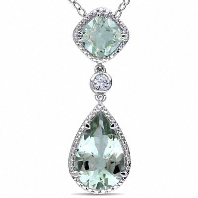 Green Quartz and Lab-Created White Sapphire Double Drop Pendant in Sterling Silver