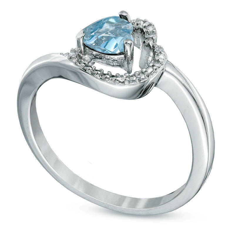 5.0mm Sideways Heart-Shaped Aquamarine and Natural Diamond Accent Ring in Sterling Silver