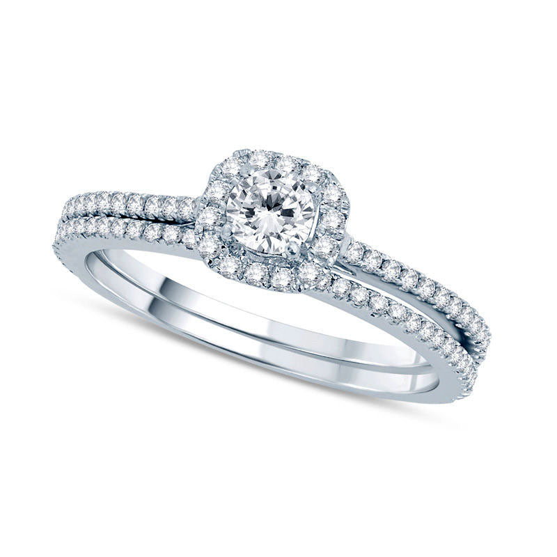 0.63 CT. T.W. Natural Diamond Frame Bridal Engagement Ring Set in Solid 14K White Gold