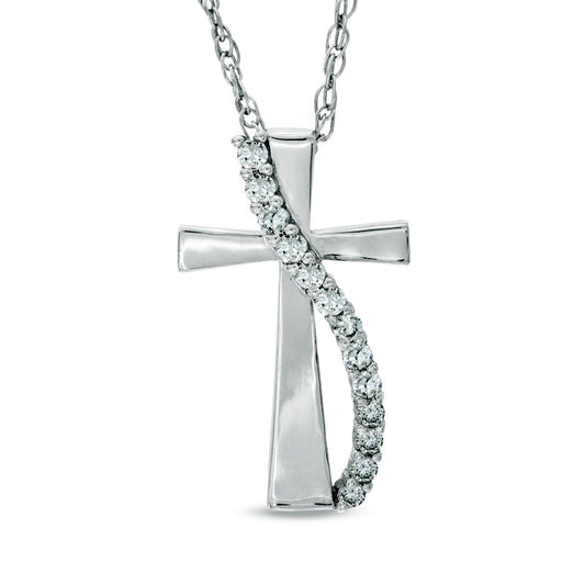 0.25 CT. T.W. Natural Diamond Cross Pendant in Sterling Silver