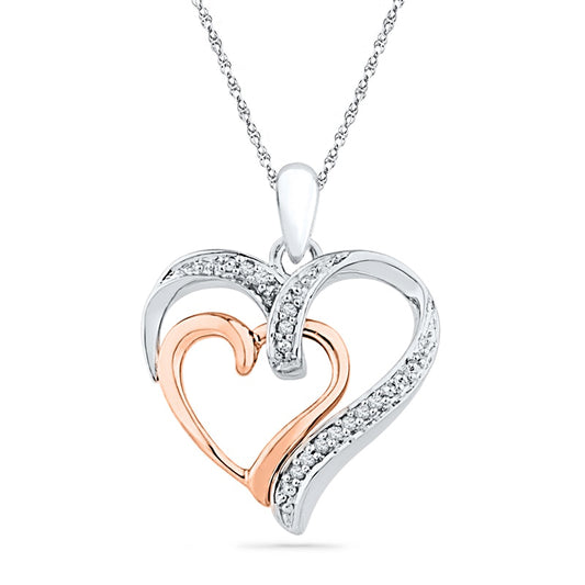 0.05 CT. T.W. Natural Diamond Double Heart Pendant in Sterling Silver and 10K Rose Gold