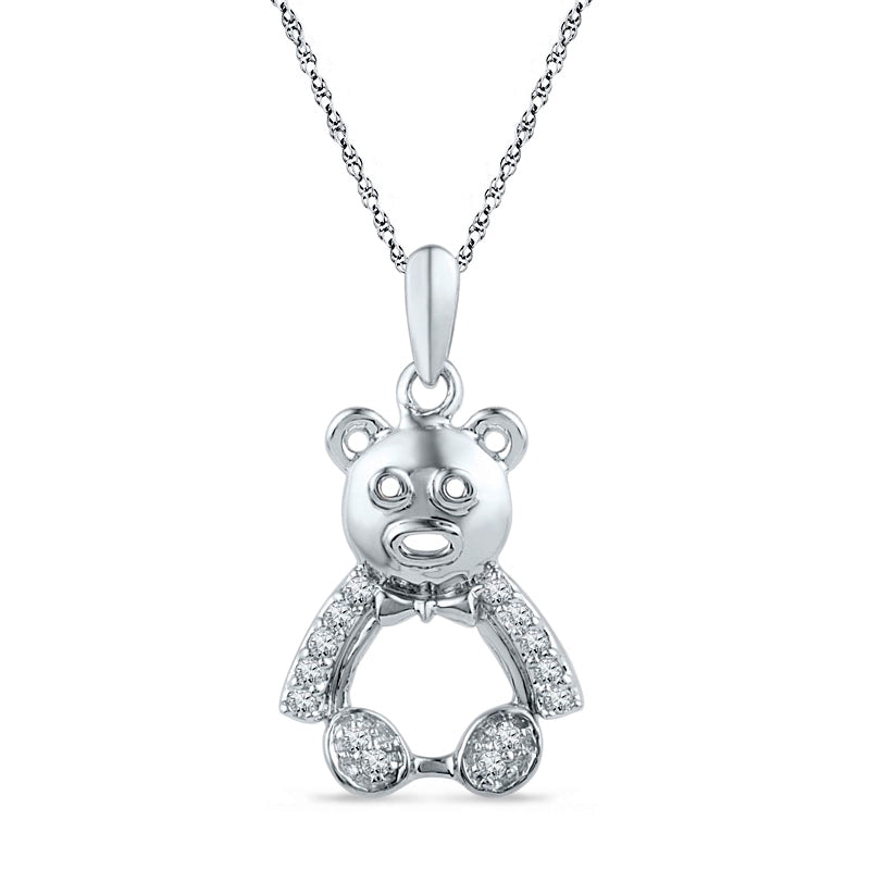 0.1 CT. T.W. Natural Diamond Teddy Bear Pendant in Sterling Silver