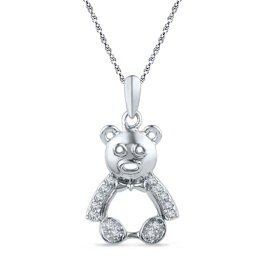 0.1 CT. T.W. Natural Diamond Teddy Bear Pendant in Sterling Silver