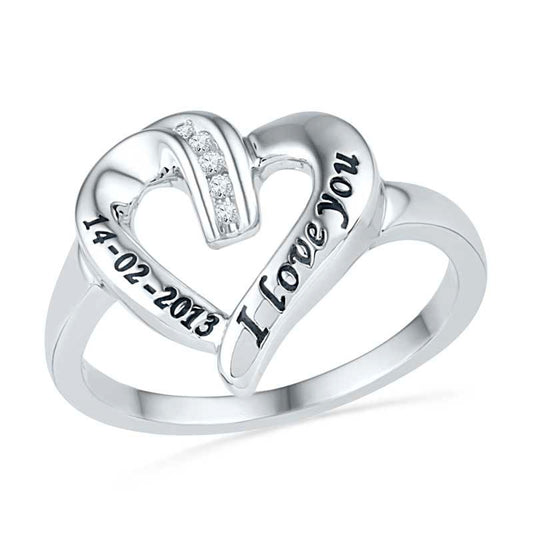 Natural Diamond Accent Heart Promise Ring in Sterling Silver (2 Lines)