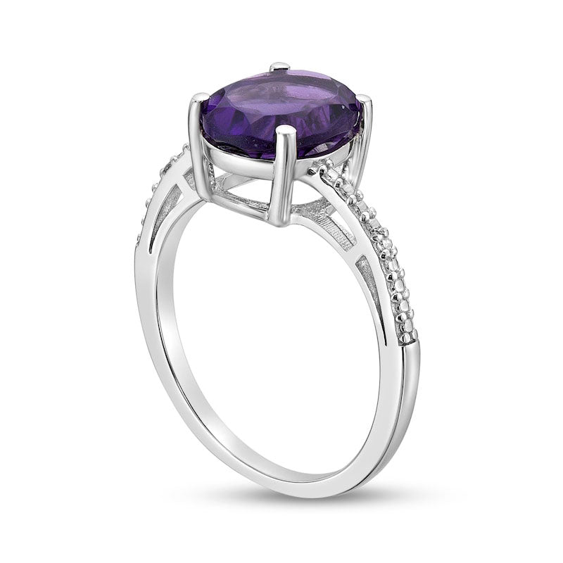 Oval Amethyst and Natural Diamond Accent Ring in Sterling Silver